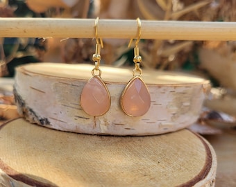 Earrings Rose Quartz Earrings Gold Drop Gemstone Earrings
