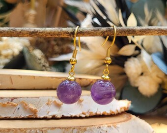 Amethyst earrings ball gold gemstone earrings gemstone earrings