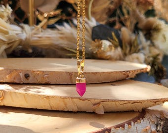 Jade necklace, pink gold pen tip gemstone necklace