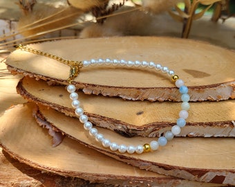 Morganite Bracelet Freshwater Pearls 4 mm Gold Gemstone Bracelet