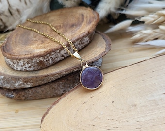 Amethyst Necklace Gold Amethyst Gemstone Necklace Round Gemstone