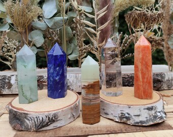 Gemstone Tower Obelisk Jade Agate Fluorite Smoky Quartz Calcite Reiki Chakra Yoga Point