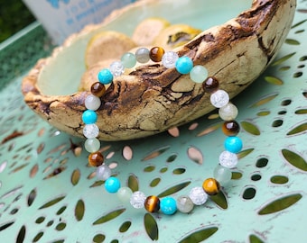 Companion bracelet rock crystal aventurine tiger eye turquoise labradorite 6 mm beads gemstone bracelet