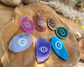 Chakra Stones Gemstones Set 7 Chakras Agate Discs Silver