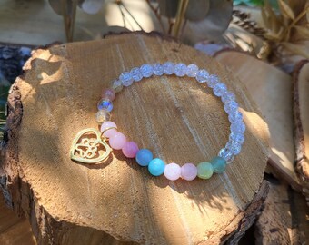 Paw Heart Cat Dog Bracelet Gold Rock Crystal Citrine Sunstone Angel Aura Quartz Rose Quartz 6 mm Animal Remembrance Rainbow Bridge