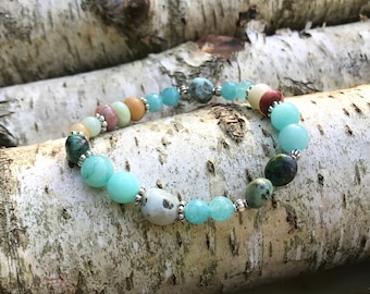 Yoga Bracelet Mala Bracelet Larimar African Turquoise Amazonite 6 mm 8 mm Beads