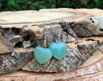 Aventurine Heart Earrings Silver Gemstone Earrings Hearts