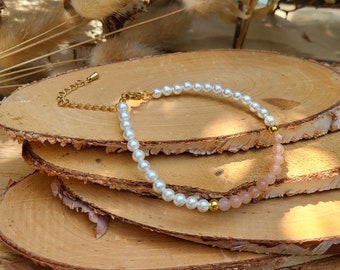 Sunstone Bracelet Freshwater Pearls 4 mm Gold Gemstone Bracelet