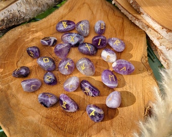 Rune Stones Set Amethyst Gold Rune Stones Oracle Gemstones Hand Flatterer