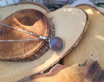 Agate Necklace Round Silver Gemstone Necklace Gemstone