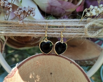 Earrings tourmaline hearts earrings gold gemstone earrings black tourmaline