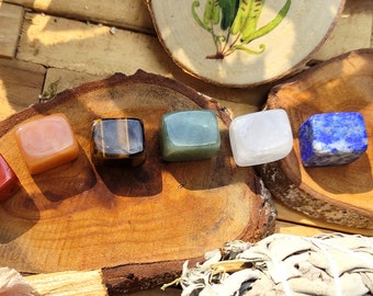 Chakra Stones Gemstones Set Cube 7 Chakras Amethyst Lapis Lazuli Jasper Rock Crystal Aventurine Tiger Eye