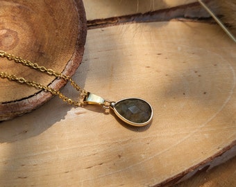 Labradorite small drop necklace gold gemstone necklace