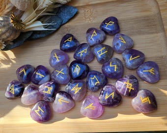 Amethyst Hearts Rune Stones Set Amethyst Heart Gold Rune Stones Oracle