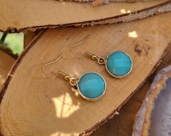 Amazonite earrings gold round gemstone earrings