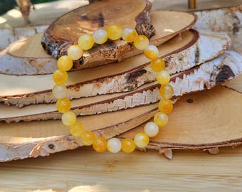Jade bracelet 8 mm beads yellow faceted gemstone bracelet