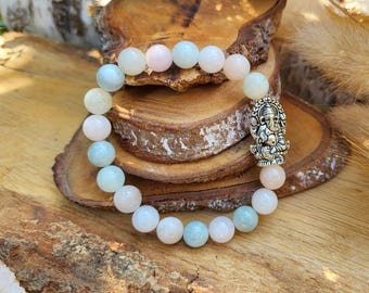 Ganesha Bracelet Morganite 8 mm Silver Mala Bracelet Gemstone Bracelet