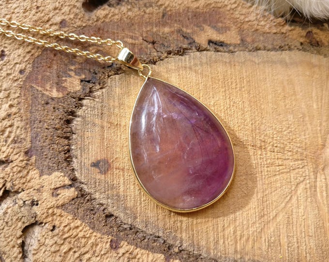Featured listing image: Fluorite Drop Necklace Gold Purple Fluorite Gemstone Necklace Gemstone