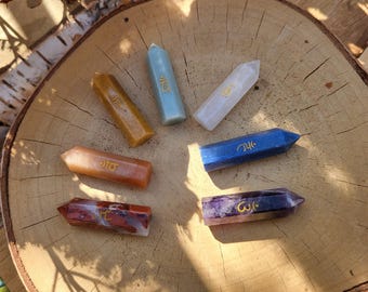 Chakra Obelisk Towers Stones Gemstones Set 7 Chakras Amethyst Lapis Lazuli Jasper Rock Crystal Jade Aventurine