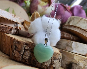 Aventurine Heart Necklace Silver Gemstone Necklace