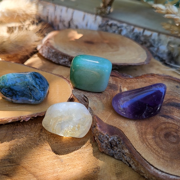 Companion stones amethyst aventurine moss agate citrine gemstones hand flatterer