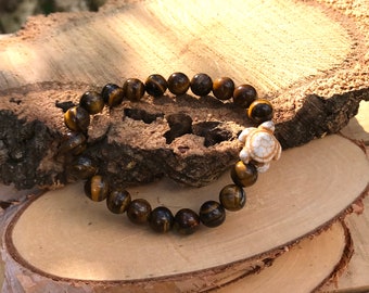 Turtle Bracelet Tiger Eye 8 mm Beads Animal Memory Animal Gemstone Bracelet