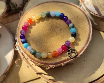 Rainbow Bridge Bracelet Animal Memorial Bronze Paw Aquamarine Rhodonite Jade Agate Sodalite Amethyst Aventurine Jasper 6 mm