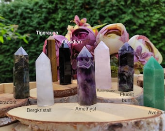 Gemstone Tower Obelisk Rose Quartz Rock Crystal Fluorite Amethyst Aventurine Labradorite Tiger Eye Tourmaline Onyx Reiki Chakra Yoga Point