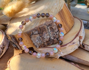 New Beginning Bracelet Sunstone Smoky Quartz Angel Aura Quartz 6 mm Pearl Gemstone Bracelet