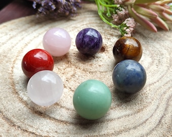 Chakra Stones Gemstone Set Ball 7 Chakras Amethyst Sodalite Rose Quartz Jasper Rock Crystal Aventurine Tiger Eye