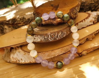 Selenite Opal Jade Bracelet 8 mm Beads Gold Green Opal Gemstone Bracelet