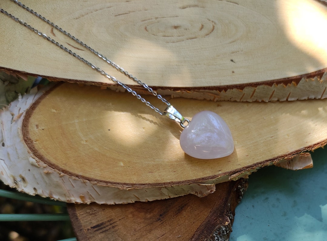 Rose Quartz Necklace Heart Silver - Etsy