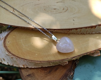 Rose Quartz Necklace Heart Silver