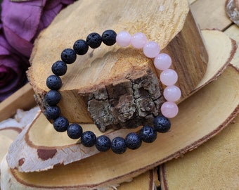 Diffuser Rose Quartz Lava Bracelet Mala Bracelet Essential Oil 8 mm Beads