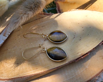 Earrings Tiger Eye Earrings Gold Drop Gemstone Earrings