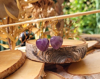 Earrings Amethyst Hearts Earrings Gold Gemstone Earrings