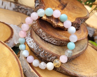 Unique piece of citrine amazonite rose quartz agate bracelet 8 mm beads