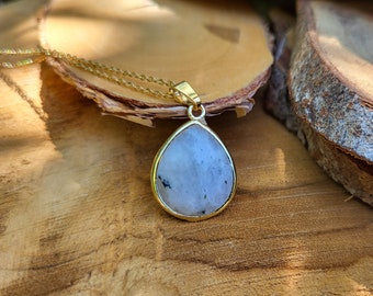 Moonstone Drop Necklace Gold Gemstone Necklace