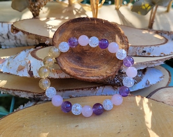Rose quartz, rock crystal, amethyst, citrine bracelet, 8 mm beads, gemstone bracelet