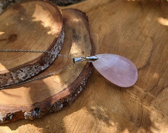 Rose quartz teardrop necklace silver gemstone necklace