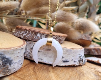 Crescent rock crystal necklace gold stainless steel gold plated