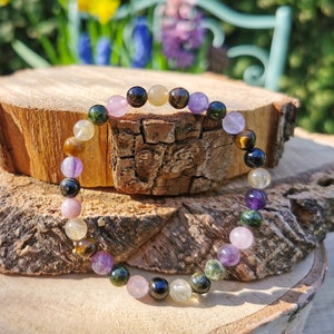 Amethyst Citrine Tourmaline Rose Quartz Tiger Eye Bracelet 6 mm Pearl Gemstone Bracelet