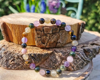 Amethyst Citrine Tourmaline Rose Quartz Tiger Eye Bracelet 6mm Beaded Gemstone Bracelet