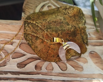 Crescent rock crystal necklace gold stainless steel gold plated