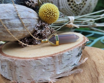 Agate pen chain gray gold double ended gemstone chain