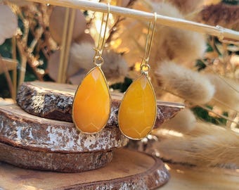 Jade Drop Earrings Yellow Gold Gemstone Earrings