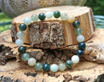 Amazonite Moss Agate Aventurine Bracelet 8 mm Beaded Gemstone Bracelet