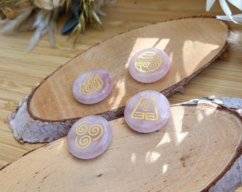 4 Element Stone Set Rose Quartz Gemstones Water Air Earth Fire Worry Stones