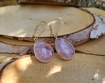 Earrings Rose Quartz Earrings Gold Drop Gemstone Earrings