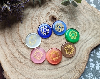 Chakra Stones Set 7 Chakras Cats Eye round Sillimanite Aquamarine Actinolite Apatite Opal Rose Quartz Agate